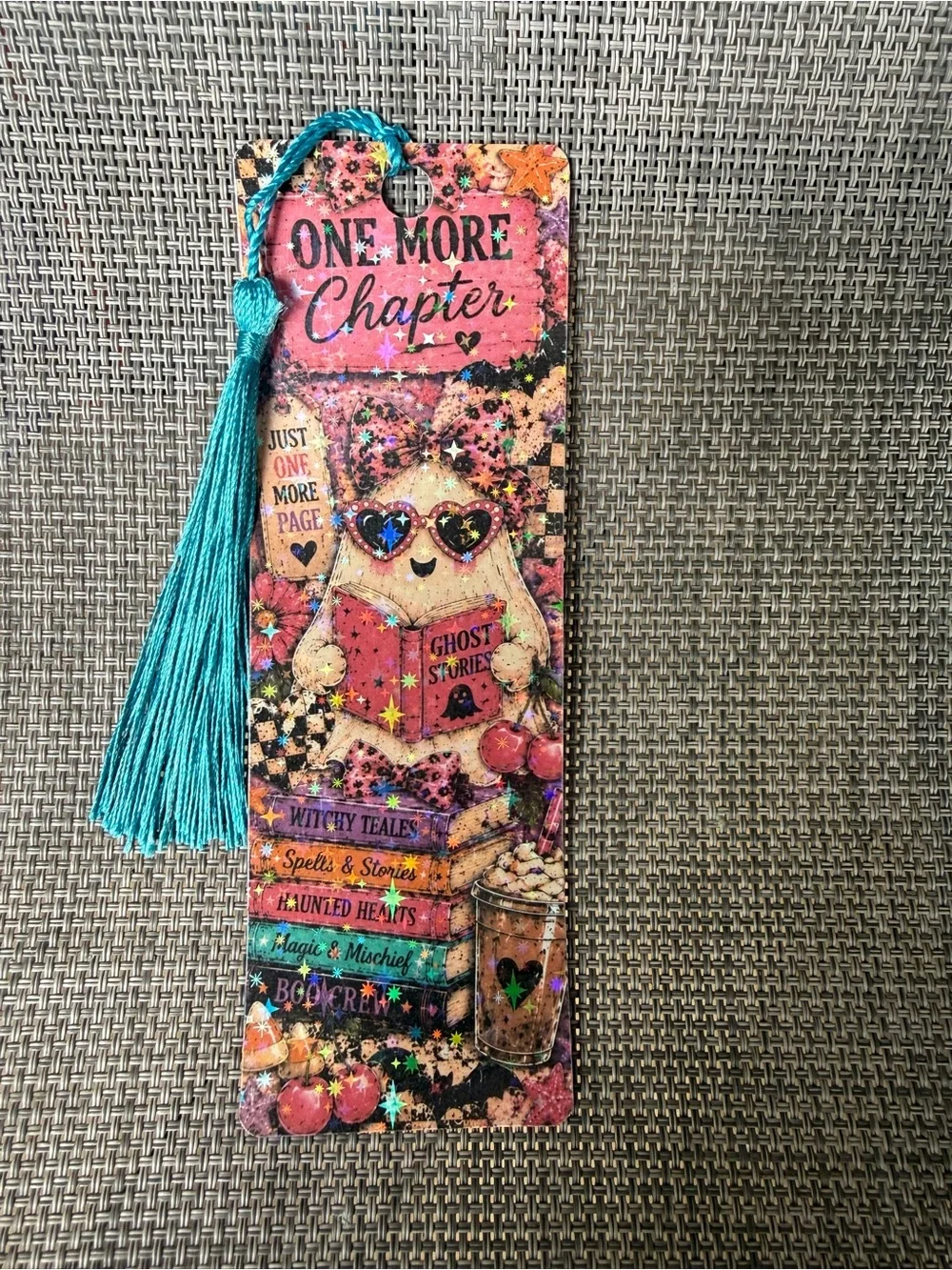 Teal Tassel 'One More Chapter' Decorative Bookmark